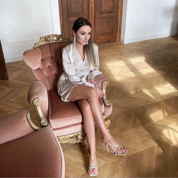 Zara Beige Rhinestone High Heel Sandals - Picture 6 of 17